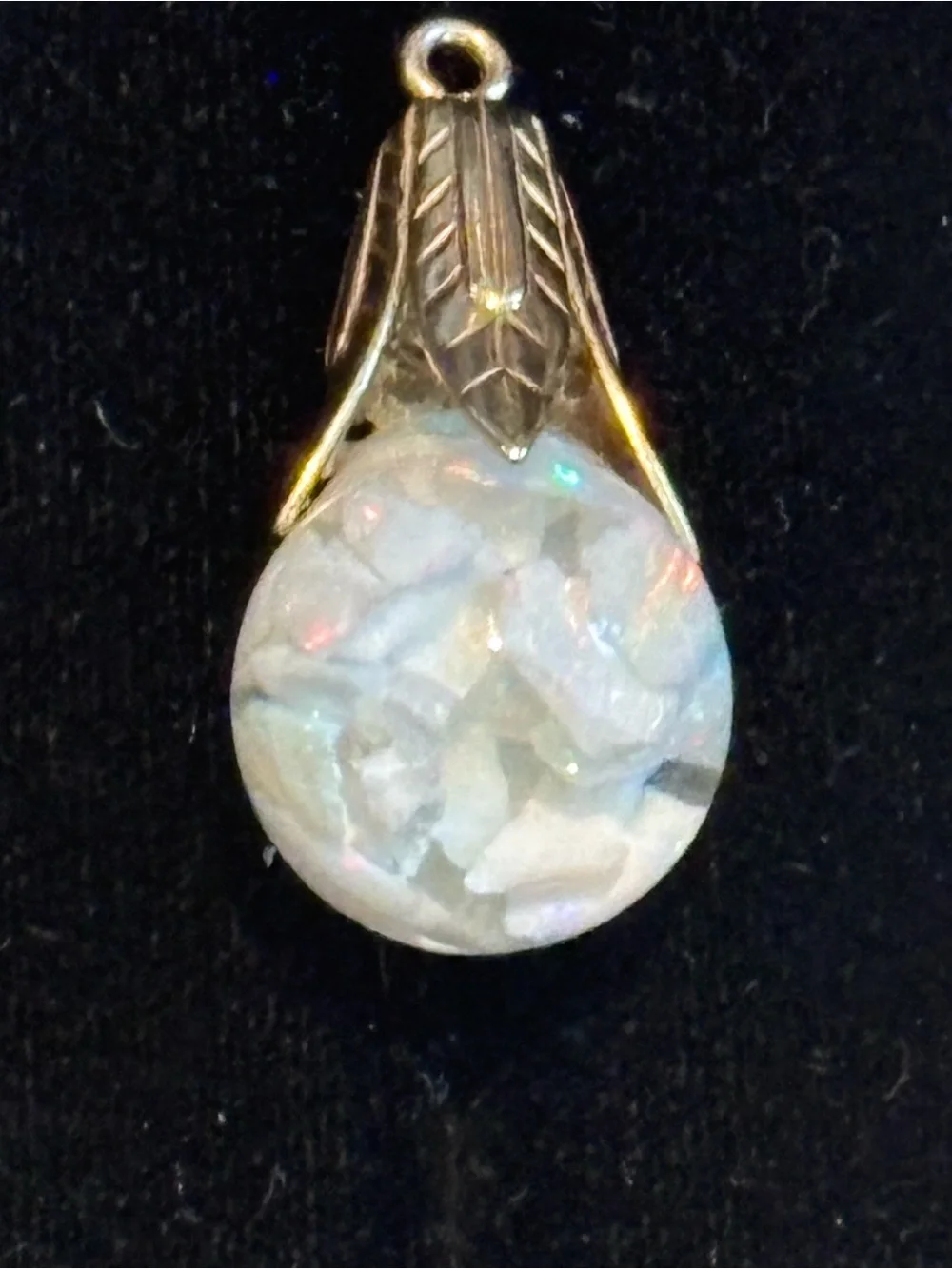 Unique Vintage 10k Gold floating Opals chips Teardrop Pendant - from 1940s - Picture 3 of 12
